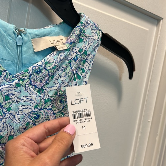 ✨ LOFT ✨ NWT Sleeveless Floral Midi Dress Tie Waist Teal Lined Size 14 $90 - Picture 8 of 12